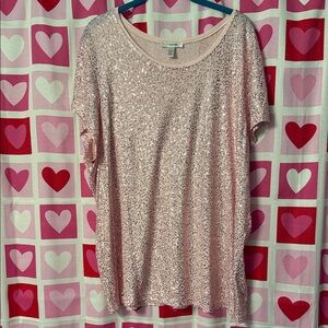 Dressbarn Sequined Short Sleeve Tee - Light Blush Pink Size XL